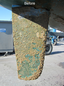 Sailboat Rudder with Heavy Marine Growth - After